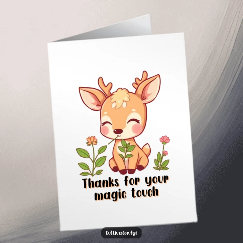 Funny Free Printable Deer Thank You Card: A deer enjoys an herb, a peaceful way to express thanks humorously.