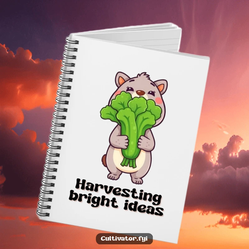 Funny Notebook featuring an animal character proudly displaying a freshly picked vegetable, great for garden notes and recipe ideas.