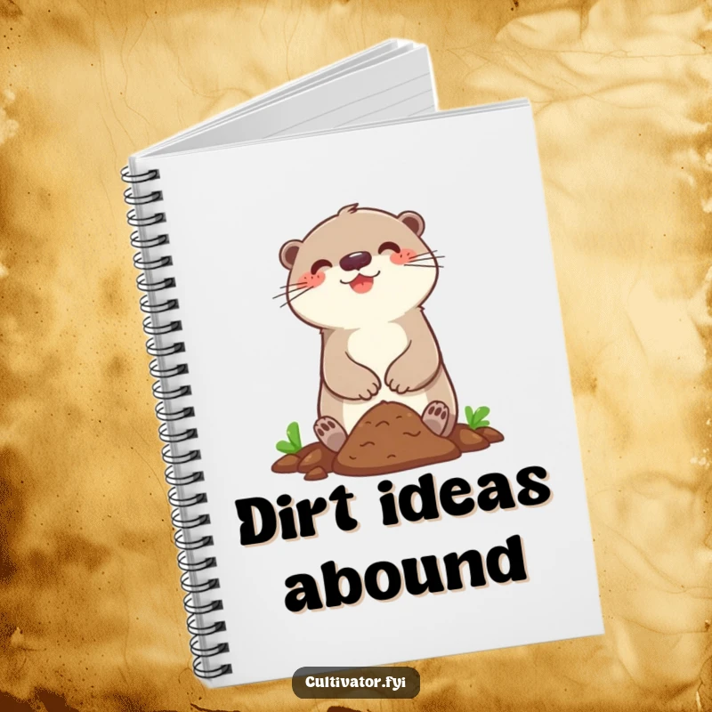 Funny notebook with a happy otter character joyfully digging in a small patch of soil, ideal for garden logs.