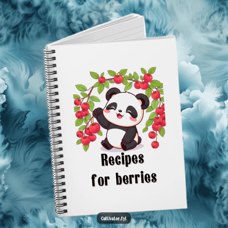 Funny panda notebook cover, featuring a panda picking a berry, perfect for culinary journaling.