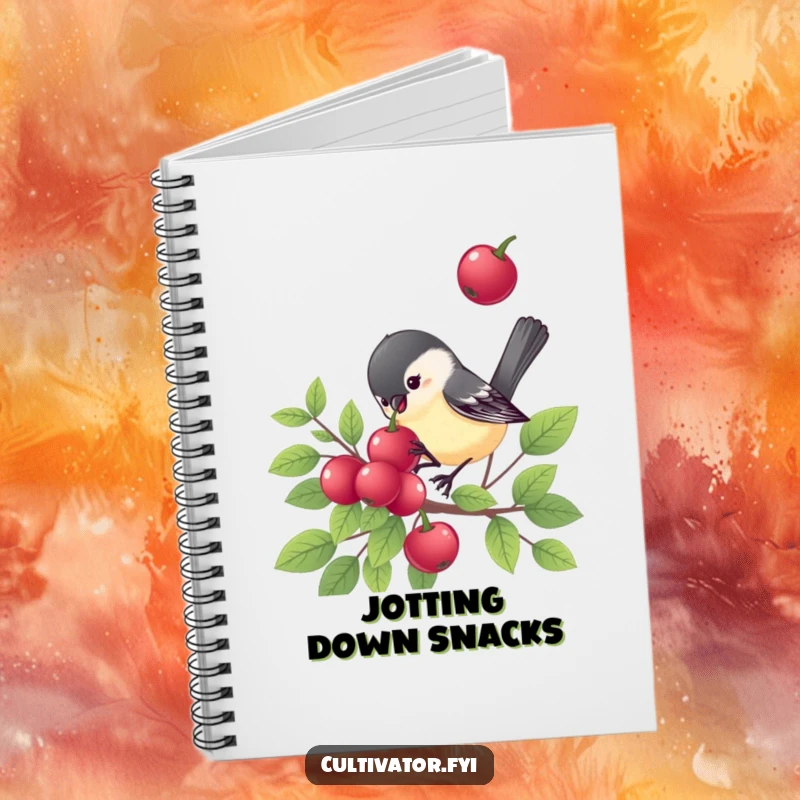 Funny chickadee notebook, a cheerful bird on the cover, ideal for writing, humorous stationery, excellent funny gift.