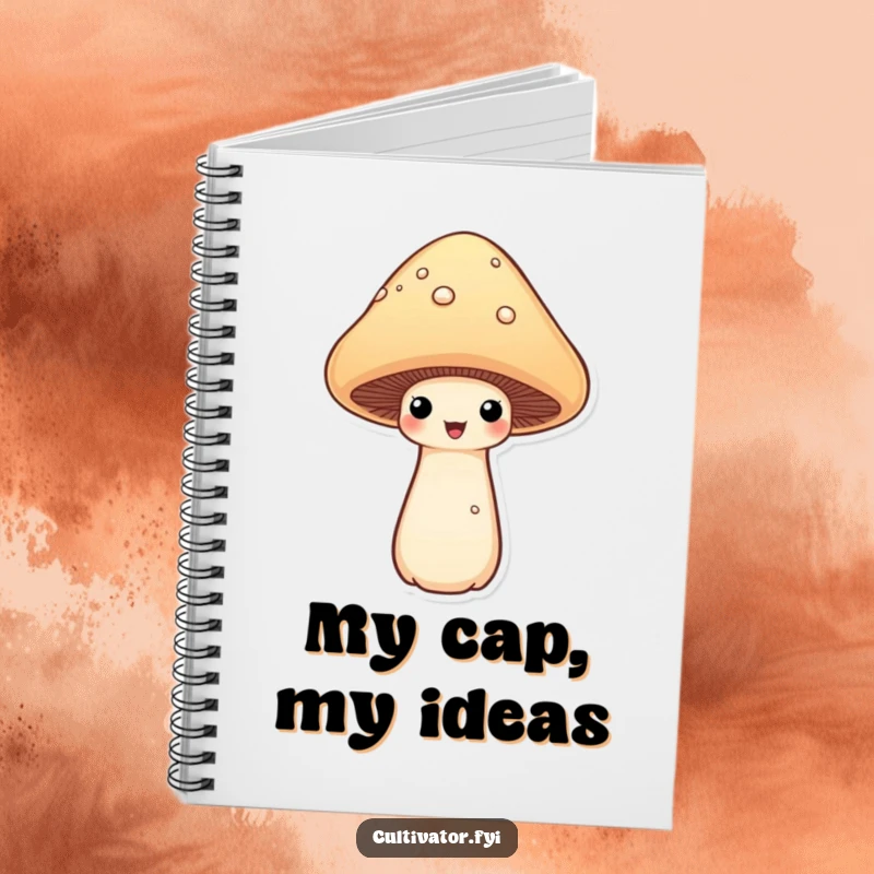 Funny proud mushroom notebook with a mushroom proudly displaying its cap, designed for note-taking and gifting with a humorous fungi theme.