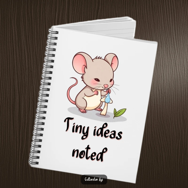 Funny Mouse Notebook: Determined mouse character carefully waters a minuscule mushroom with a dropper, for notes.