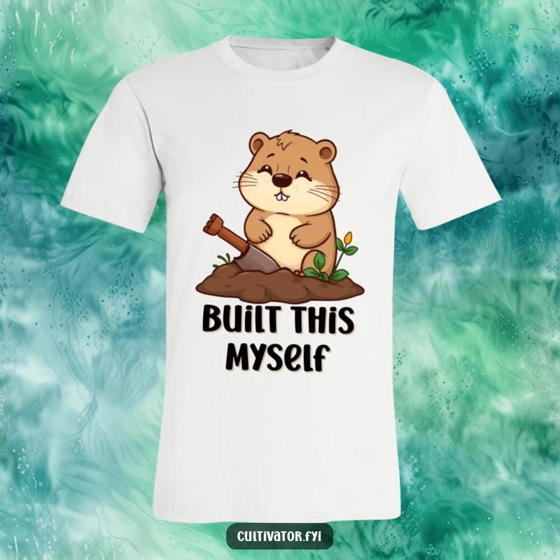 Funny beaver t-shirt featuring a diligent beaver digging a garden bed with a determined expression, great funny gift.