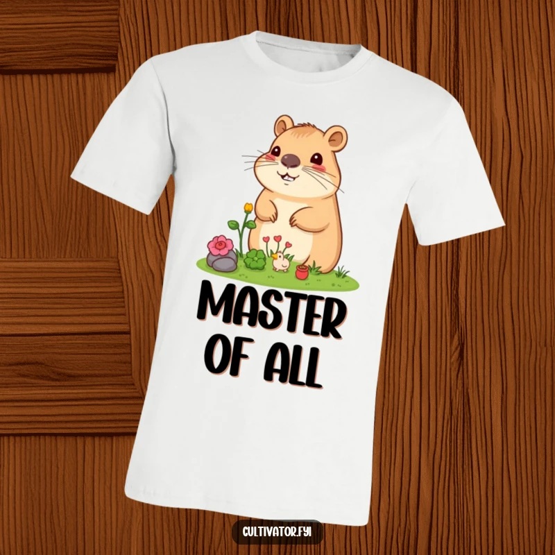Funny Capybara T-Shirt: Content capybara peacefully tending a miniature garden, a humorous gift for nature fans.