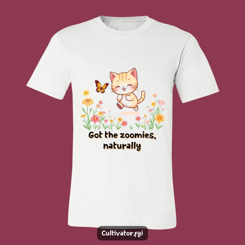 Funny Cat Butterfly Chase T-Shirt - Lively Outdoor Humor - Great Funny Gift