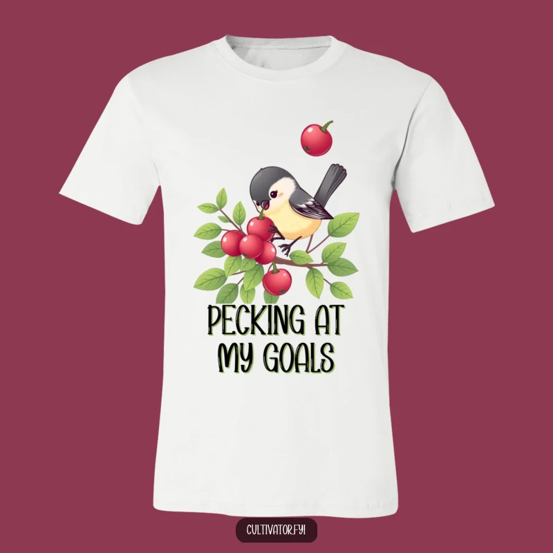 Funny Chickadee T-Shirt: Happy Bird, Berry Snack, Hilarious Design, Great Funny Gift