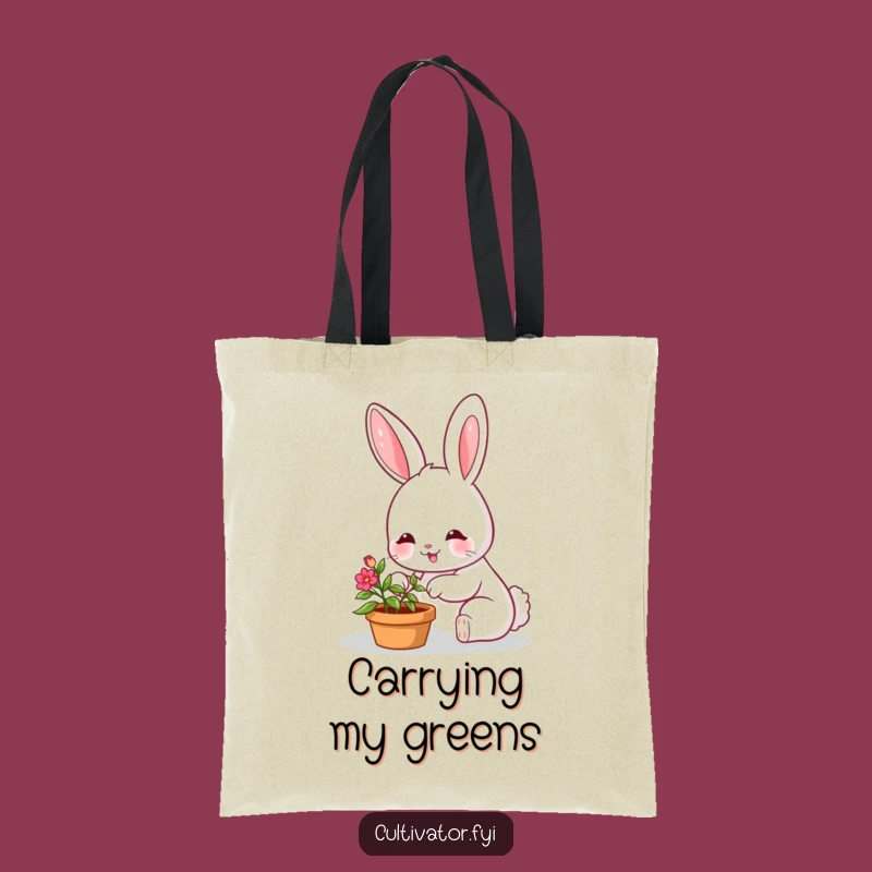 Funny Bunny Garden Tote Bag: Happy Character with Small Plant