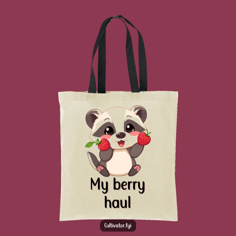 Funny Badger Berry Tote Bag - Playful Showing Off Fresh Pick, Perfect Gift