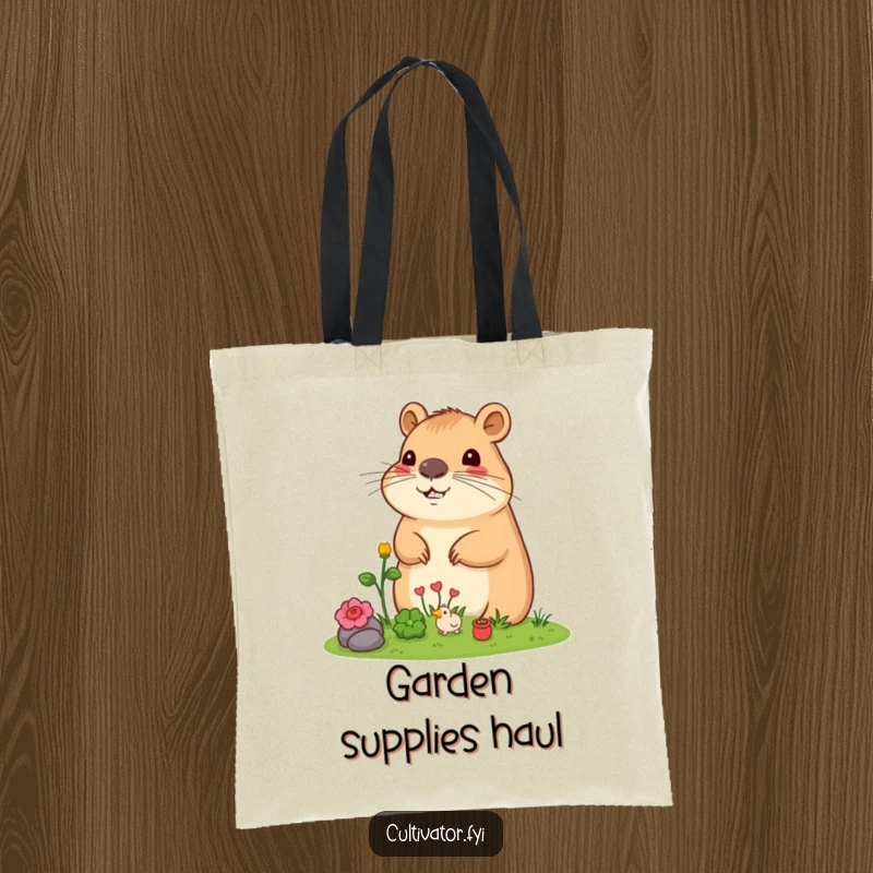 Funny Capybara Tote Bag: Content capybara admiring its miniature garden, a charming and humorous tote for plant lovers.