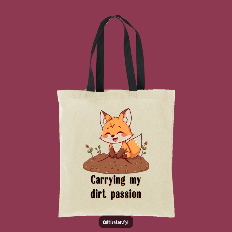 Funny Fox Tote Bag: Playful Digging Design, Chic Funny Gift for Gardeners on the Go