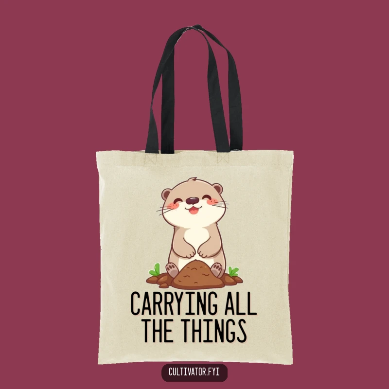 Funny Otter Garden Tote Bag: Happy Character Digging Soil